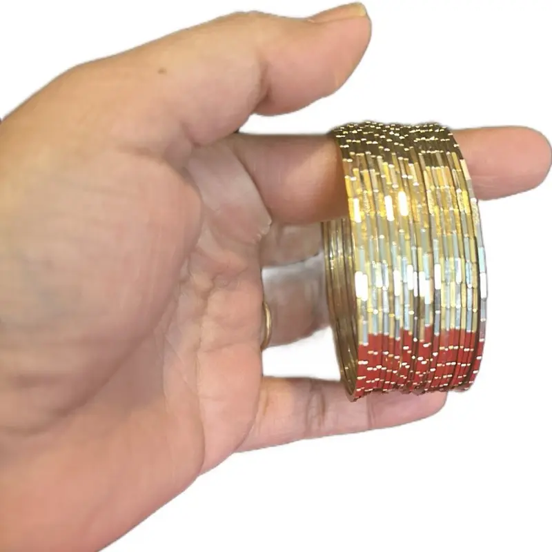 Unisex 24-Piece Traditional Nepali Cultural Heritage Multicolor Stackable Bracelets - Golden-Silver Mix Costume Jewelry Bangle Set, Casual Wear Fashion Accessory, 24 Pieces, Color-Mix, Classic Wrist Accessory
