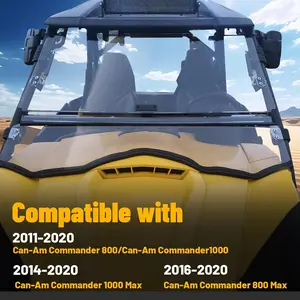 KUAFU Clear Flip Windshield Compatible with 2011-2020 Can-Am Commander 800/ 800 Max / 1000/ 1000 Max 2-in-1 Open Closed Windscreen W/ Stretch Bracket