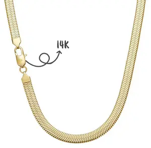 14kGold Necklaces for Women, Dainty Gold Herringbone Choker Necklace for Women Thin Layered Chunky Snake Chain Necklaces Jewelry for Teen Gifts The Best Valentine's Day Gift