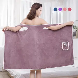 Women's Coral Fleece Loose Bathrobe with Pockets, Soft Absorbent Towel Robe for Home Use, Comfortable Sleepwear & Loungewear