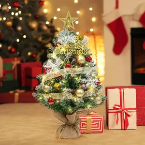 Tabletop Christmas Tree, 24 Inch Mini Artificial Christmas Tree with LED String Lights, Star Tree Topper, and Hanging Ornaments, Small Christmas Tree with Lights for Holiday DIY Christmas Decorations