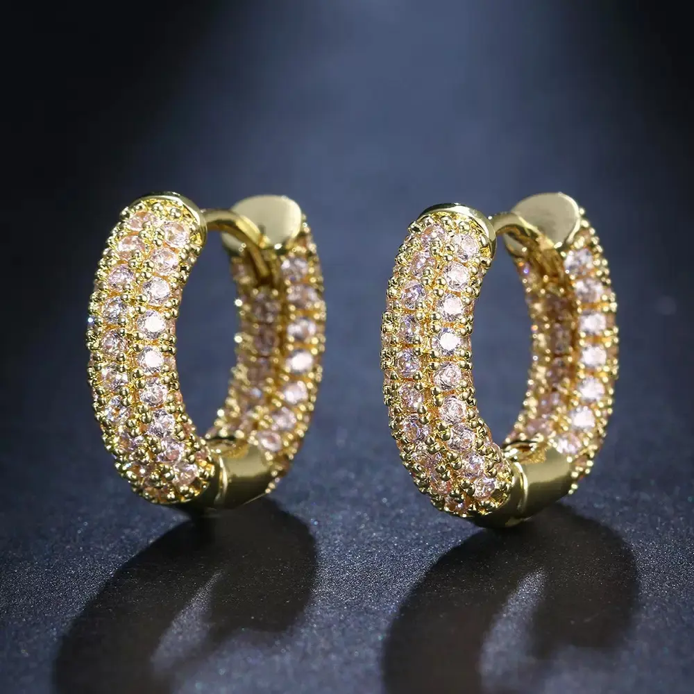 Lce Bubble CZ Iced Out Zirconia Hoop Earrings - Unisex Hip-Hop Fashion Jewelry, Men's Artificial Gemstone Earrings, Cz Earrings