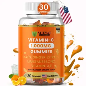 Vitamin C Gummies 1000mg – Immune & Antioxidant Support with Zinc, Ginger, Isatis, Manganese, Vitamin A & E | Sour Cream Soda & Orange Flavor | 30 Gummies | Made in USA