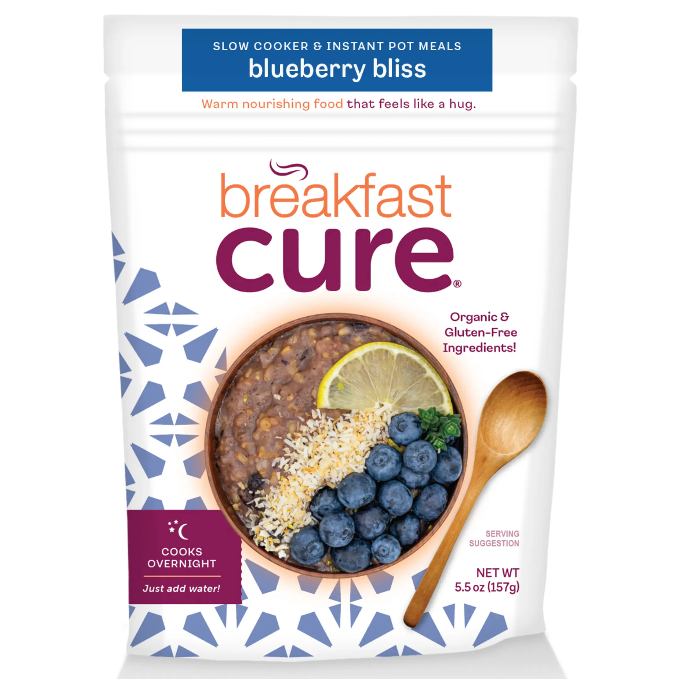 Breakfast Cure Blueberry Bliss-4 serving meal pack for slow-cooker, instant pot, and pressure cooker. Organic Sugar Free Low Fat Dairy Free Pack Fruity Natural Food Muesli