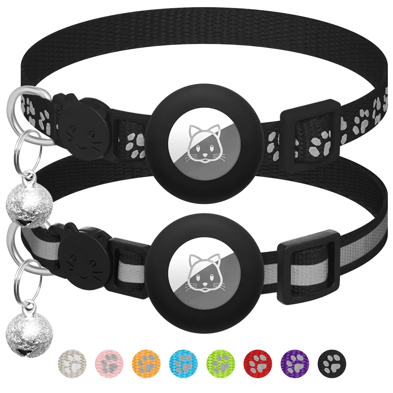 2 Pack Airtag Cat Collar Breakaway with Bell,Reflective Kitten Collar with Cat Collar Airtag Holder,Adjustable 7-12In,Safety Buckle for Girl Boy Cats