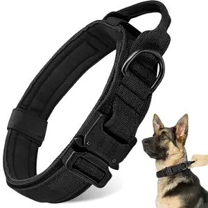 Tactical Dog Collar with Handle, Adjustable Heavy Duty Military Collar for Training, Suitable for Large Dogs, Black
