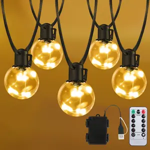 Outdoor String Lights Battery Powered, 20ft 15 G40 Warm White LED Bulbs Hanging Lights Dimmable with Timer, IP65 Waterproof Globe Bulb Shatterproof for Patio Backyard Balcony Christmas Decor