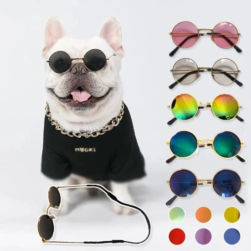 Vintage Round Pet Eyewear - Casual Glasses, Universal Multi-Size Accessory for Small Dogs & Cats, Photo Prop (Note: Measure First Before Purchase), Size S, Round Shaped Glasses