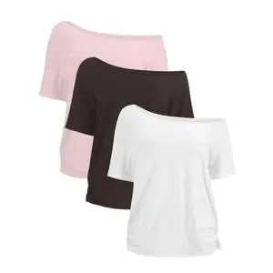 3-Pack Off-the-Shoulder Batwing Sleeve T-Shirts, Twist Hem Detail, Casual Loose Fit Tops for Women, Perfect for Everyday Wear & Layering