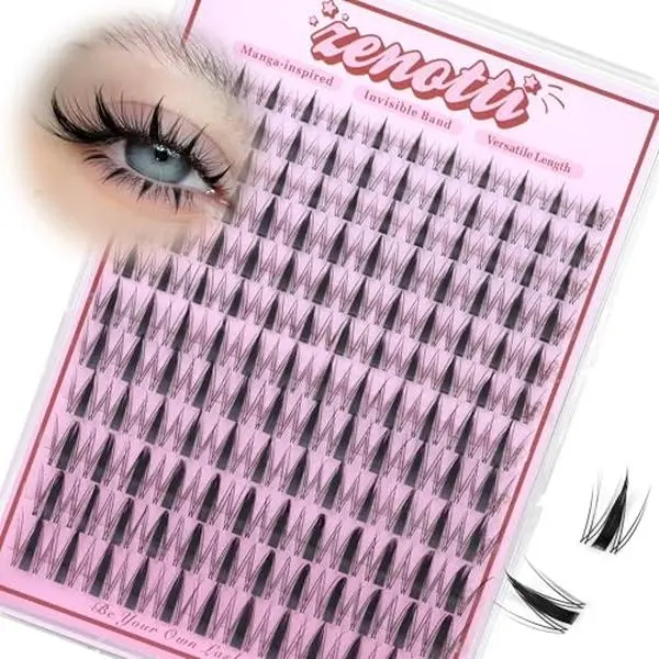 Fairy Lash Clusters Manga Eyelash Clusters Natural Wispy Cluster Eyelash Extensions with Invisible Band Viva Spiky Individual Lashes DIY Salon Look Lash Extension at Home by zenotti (144pcs 8-18mm)