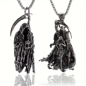 2 Pcs-New Scythe Grim Reaper Necklace European & American Fashion Niche Gothic Style Bold Accessory Unisex Design