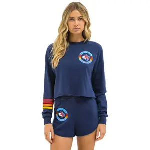 TEXAS RANGERS RUGBY STITCH CROPPED CREW SWEATSHIRT - NAVY