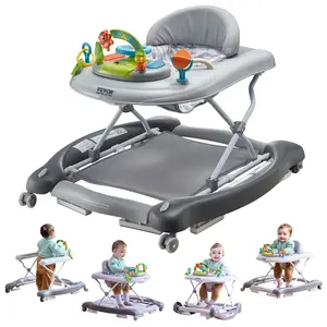 VEVOR 4-in-1 Baby Walker, Foldable Baby Activity Center on Wheels, 3 Adjustable Height, Music & Toys Tray, Learning-Seated |   Walk-Behind |   Rocker |   Bouncer Toddler Walker for Girls Boys  6-24 Months