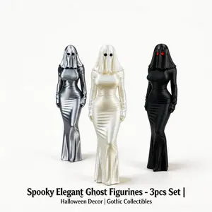 3PCS 3D Mysterious Halloween Statue Gothic Masked Robe Queen Figure Sculpture Spooky Standing Statues Desktop Ornaments Festive Gifts