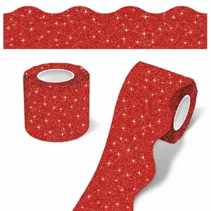 STARBOLING 70ft Cuttable Peel-and-Stick Scalloped Edge Bulletin Board Border Decoration Sticker, Blue with Shimmer Trim, Office Stationery for Home & Classroom Decor