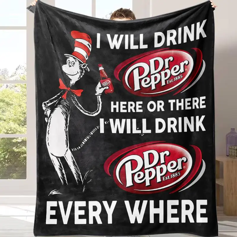 Countdown Sale! Dr. Pepper Cat American Slogan Lightweight Flannel Throw Blanket, Bedroom Decor, Ideal Gift for Friends, Couch Living Room Use