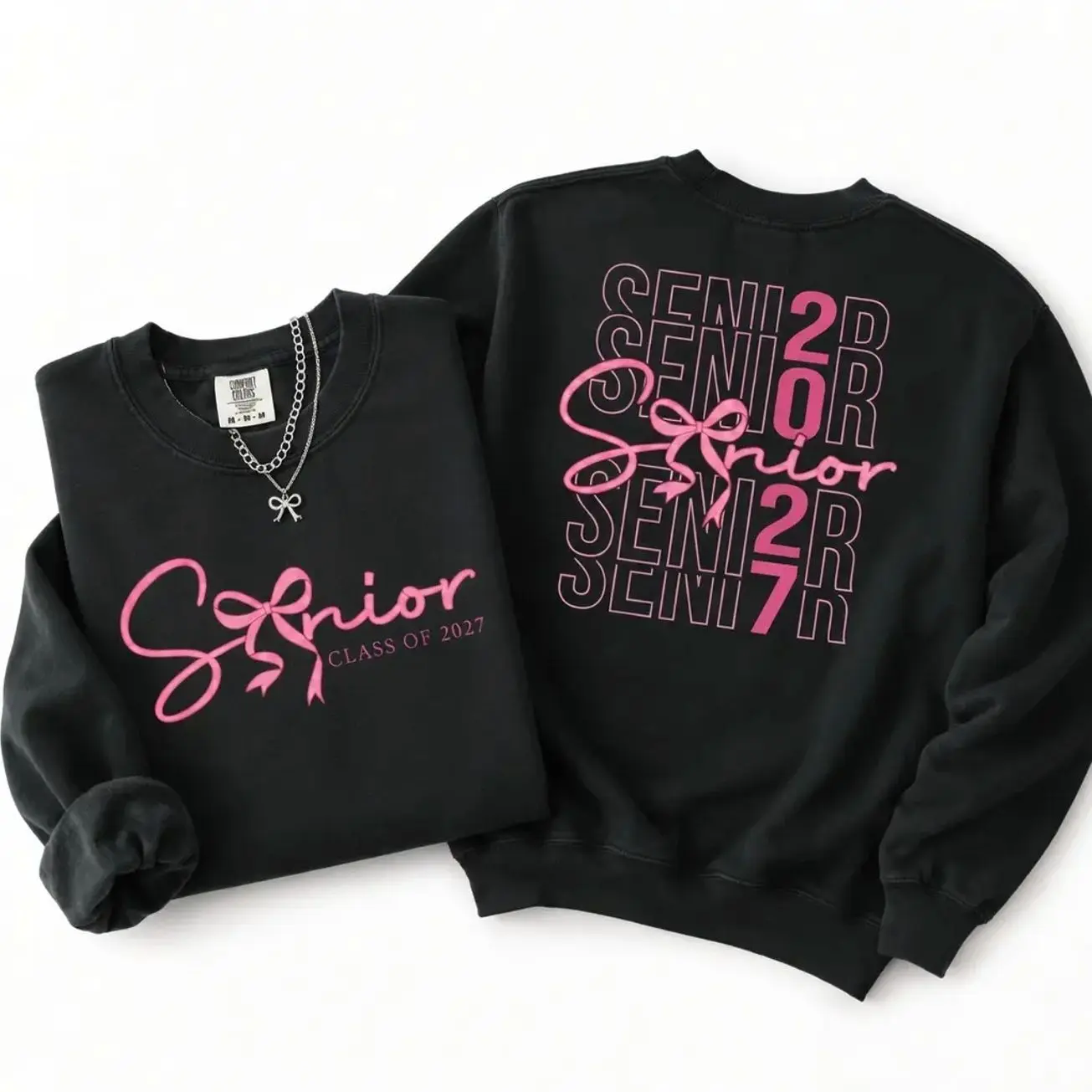 Senior 2027 Sweatshirt, Pink Bow Senior Class of 2027 Crewneck Pullover, Trendy Graduation Sweatshirt, Trending Graphic Sweatshirt, Comfortable Menswear & Womenswear Top, Perfect Gift For Men And Women, July9