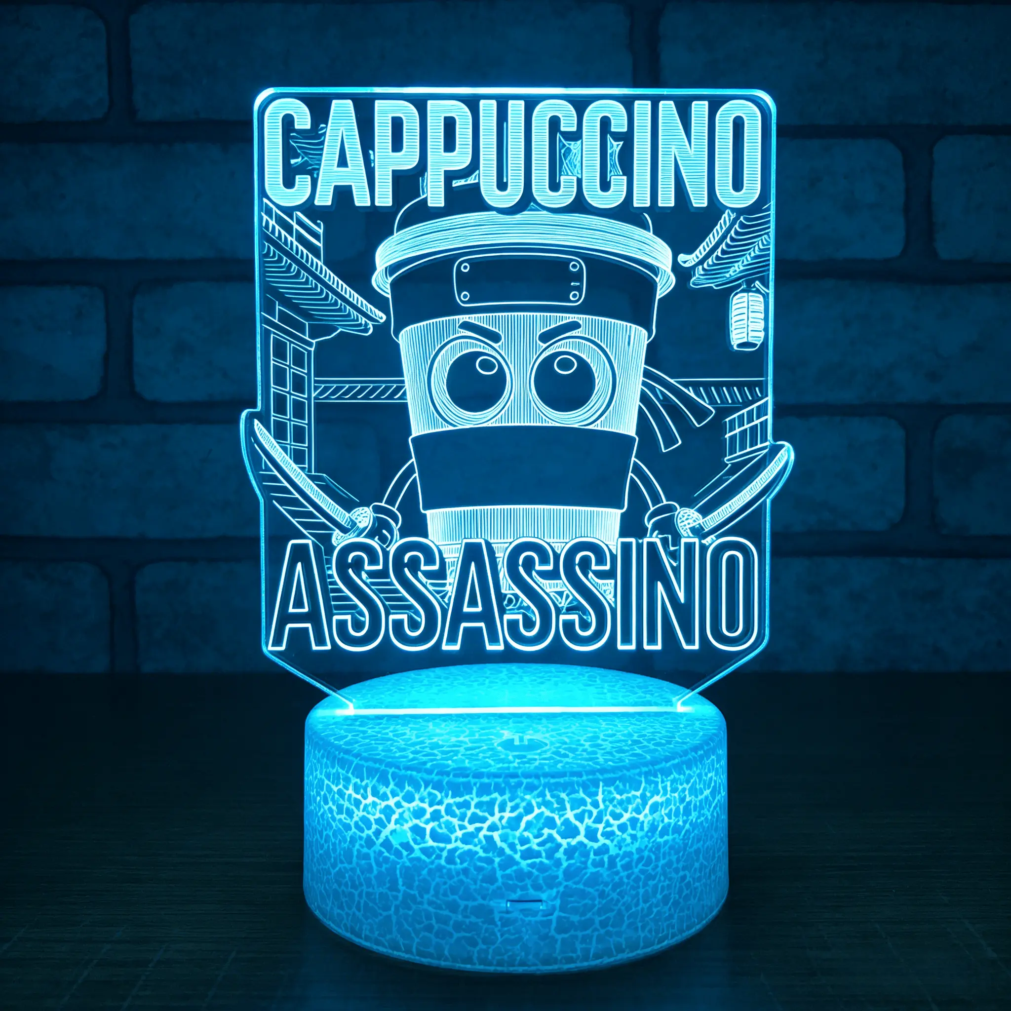Assassin Coffee Cup 3D Illusion Lamp | "Cappuccino Assassino" | Remote & Touch Control | Coffee Bar Decor & Gift,Fun Cappuccino Assassin 3D Night Light | Dimmable | Perfect Gift for Coffee Lovers & Trendy Teens