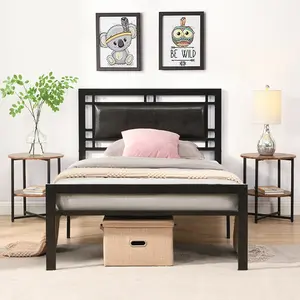 42" W Metal Bed Frame with Headboard/Footboard/Under Bed Storage- Structurally Stable Heavy Duty Steel Slat Supported Queen Bed Frames,No Box Spring Needed for Easy Removal and Transport.