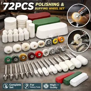 72 Pcs Buffing Wheel Polishing Kit for Dremel – Rotary Tool Accessories with 1/8" Shank, Includes Polish Compound, Abrasive Wheels, Wire Brushes, Wool Felt Cotton Mounted