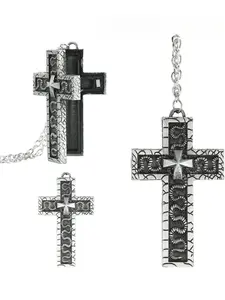 Cross Necklace with Secret Compartment, 3D Printed Charm, 1.96 inch Length, Unisex Fashion Pendant, Cross Chain Design