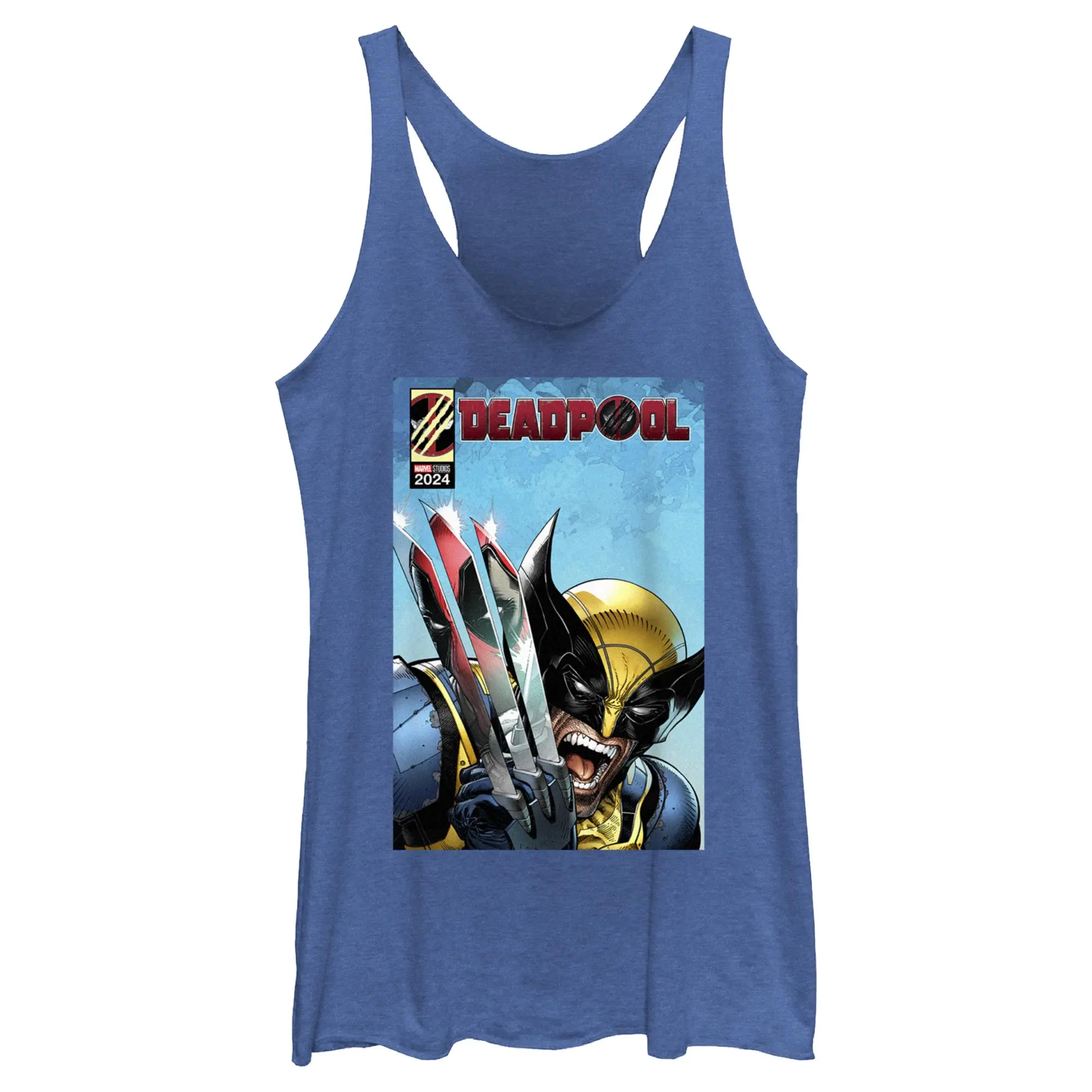 Women's Marvel Deadpool & Wolverine Graphic Sleeveless Racerback Tank Top - Stylish Polyester Crew Neck Casual Fashion Fit Apparel, Claw Reflection