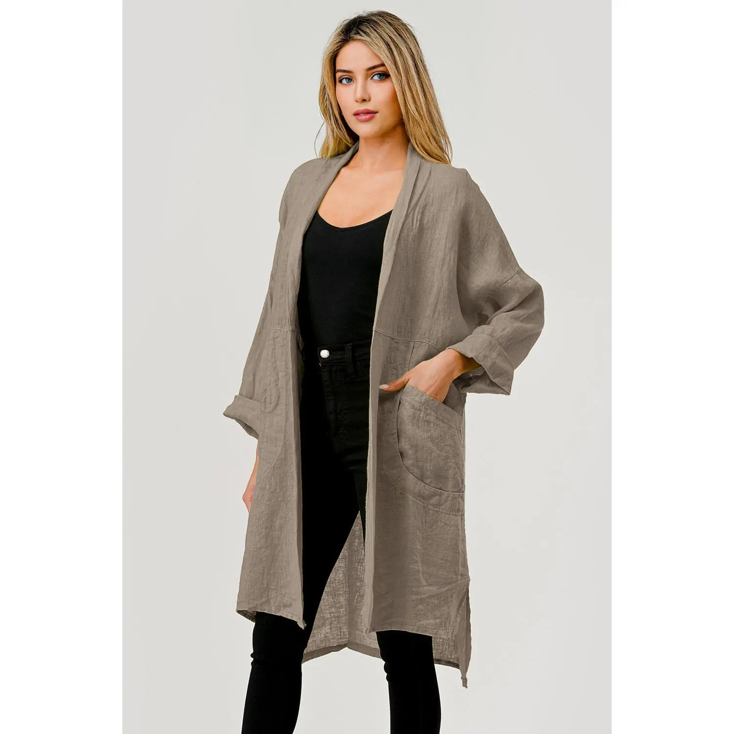 Long italian Linen Cardigan w Packets