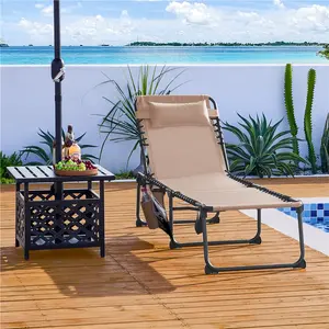 Costoffs 5-Position Folding Tanning Chair, Adjustable Chaise Lounge for Beach & Poolside