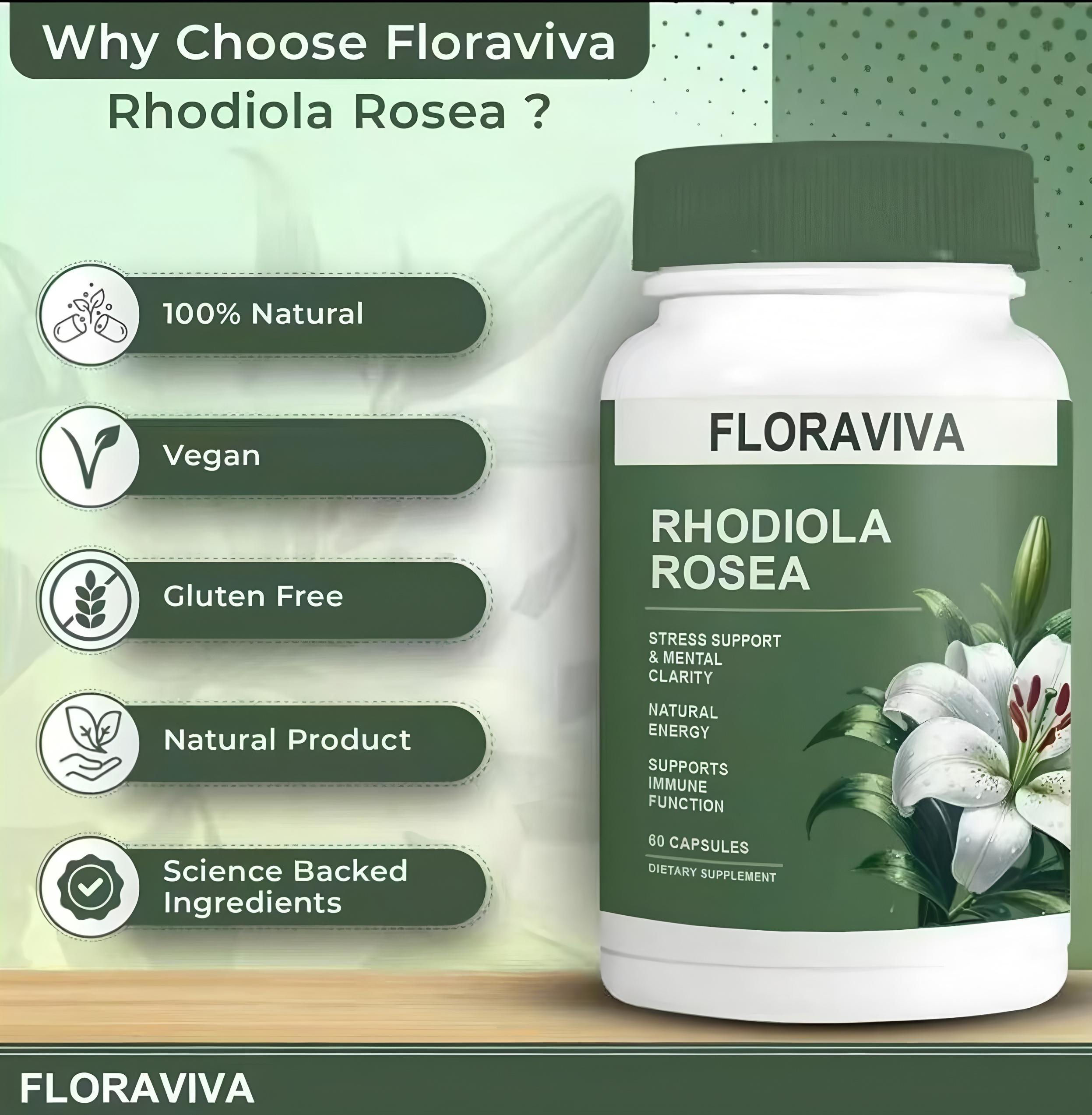 Customers' favorite  Floraviva Rhodiola Rosea Capsules - 60 Count for Stress Support Mental Clarity & Natural Energy - Supports Immune Function Healthcare, Supplement, Edible, Fitness, Dietary, Vitamin, Bathroom