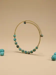 Tracy(9510)gc. Turquoise Beaded Bracelet – Dainty Gold-Tone Copper, Natural Blue-Green Stone