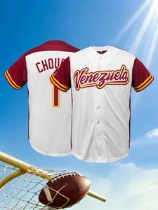 Men's Venezuela #1 White Baseball Jersey, Casual Short Sleeve V-Neck Breathable Athletic Top Sports Jersey, Embroidered Letter Number Design, Suitable for All Seasons