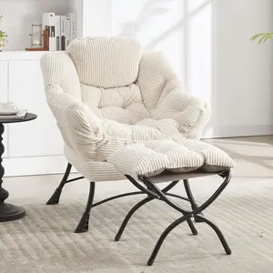 Lazy Chair with Ottoman Bedroom Chairs for Adults Modern Lounge Accent Chair with Armrests, Ergonomic Footrest for Small Spaces, Comfy Reading Chair for Living Room, Bedroom, Office White