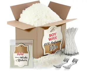 Soy Candle Wax for Candle Making - Natural Soy Wax for Candle Making 10 lb Bag, Premium Soy Wax Flakes, 100 Cotton Candle Wicks, 100 Wick Stickers
