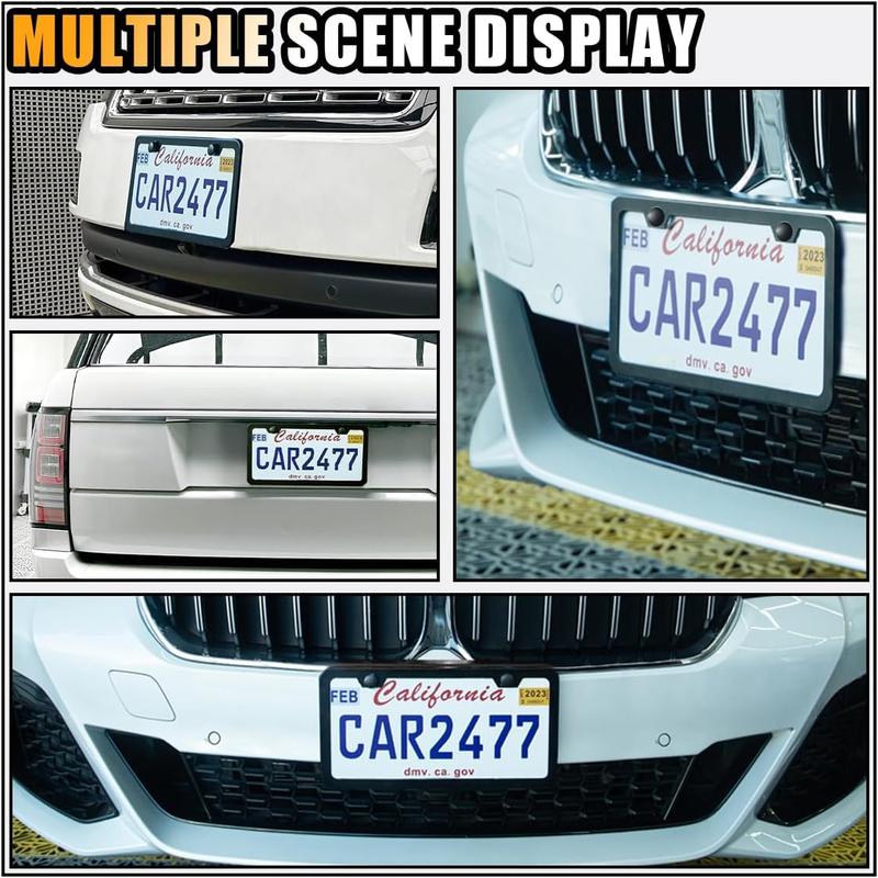 2PCS License Plate Frames, Black Matte 2 Holes License Plate Holder, Stainless Steel Car License Plate Cover with Screws