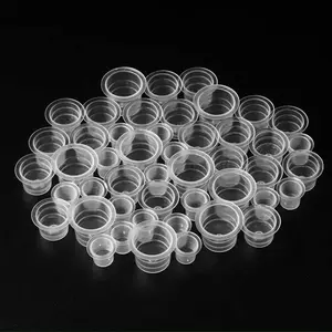 100 Disposable Tattoo Ink Cups Plastic Paint Containers, Transparent Storage Bottles for Body Art Supplies, S M L Sizes