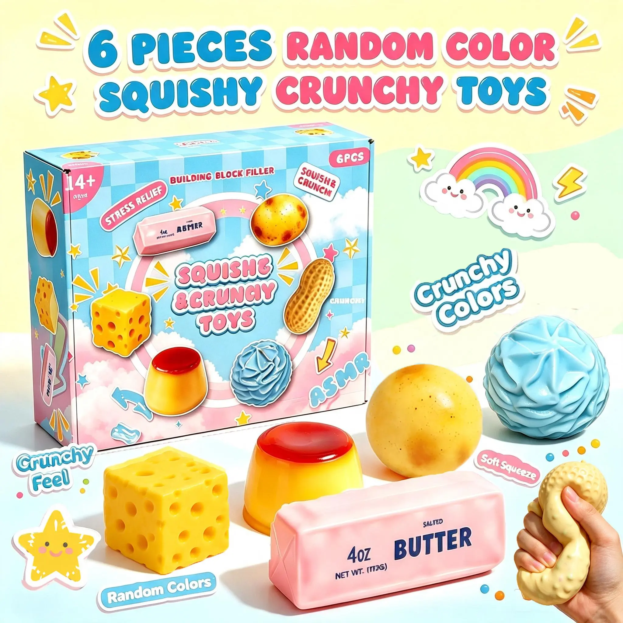 6‑Piece Set Crunchy ASMR Sensory Fidget Balls, Building‑Block Filled Anti‑Stress Squishy Toys, Ideal Gift for Teens & Adults, Party Entertainment, Back to School Haul, Exam Week Birthday Presents, Halloween & Haunted Theme Gifts