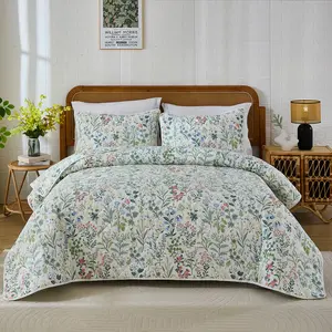 Cozaline 100% Cotton Quilt Set Bedspreads Lightweight Coverlet Sets Garden Style Floral Bedding Set with Pillowcases for All Season, Exquisite, Ultra Soft