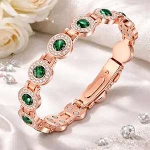 Modern Wellness Magnetic Copper Bracelet for Women, Luxury Brilliant Crystal Halo, Premium Fold-over Clasp, Fashion Accessory Timeless Style Jewelry