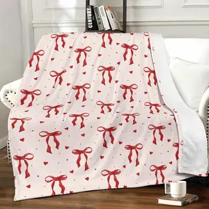 Cute Red Bow Throw Blanket,Red Bow Flannel Throw Blankets Gifts for Women Girls,Aesthetic Preppy Bowknot Coquette Warm Blanket Room Decor for Home Bed Sofa Couch Chair Decoration