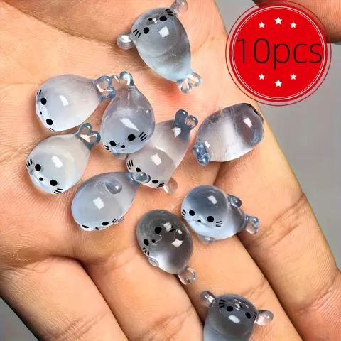10 Pieces Mini Seal Cartoon Night Light Resin Figurines, Cute Home Decoration for Desktop & Cabinet, Random Styles for Kids Room, Decorative Lighting, Novelty Lighting