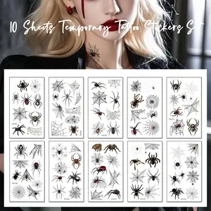 10 Sheets 80+PCS Halloween Spider Web Temporary Tattoo Set, Realistic Fake Tattoo Stickers Body Shoulders Arms Legs Makeup Kit, Tattoo Stickers for Kids Adults (Unisex), Waterproof Easy Apply & Remove, Perfect for Halloween Party Costume Decor