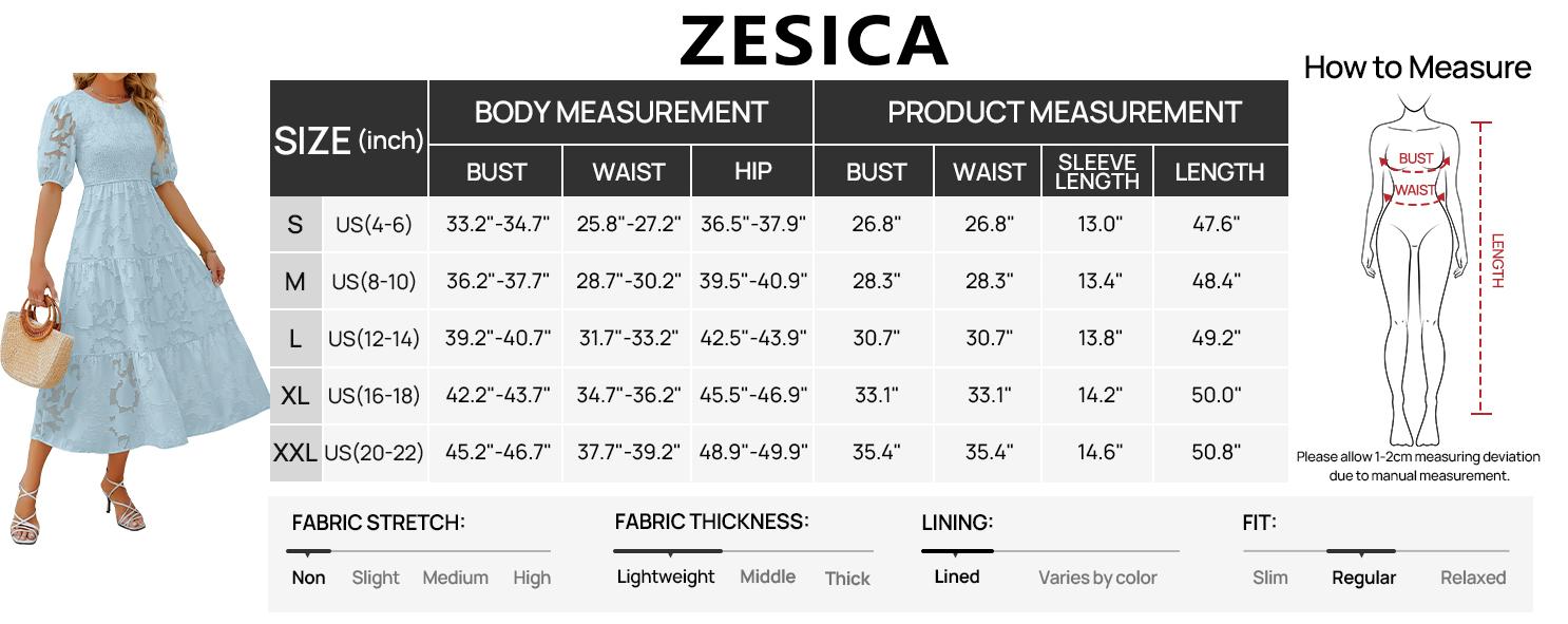 ZESICA Women's 2026 Summer Short Puff Sleeve Crewneck Smocked Floral Lace Flowy A Line Tiered Maxi Dresses