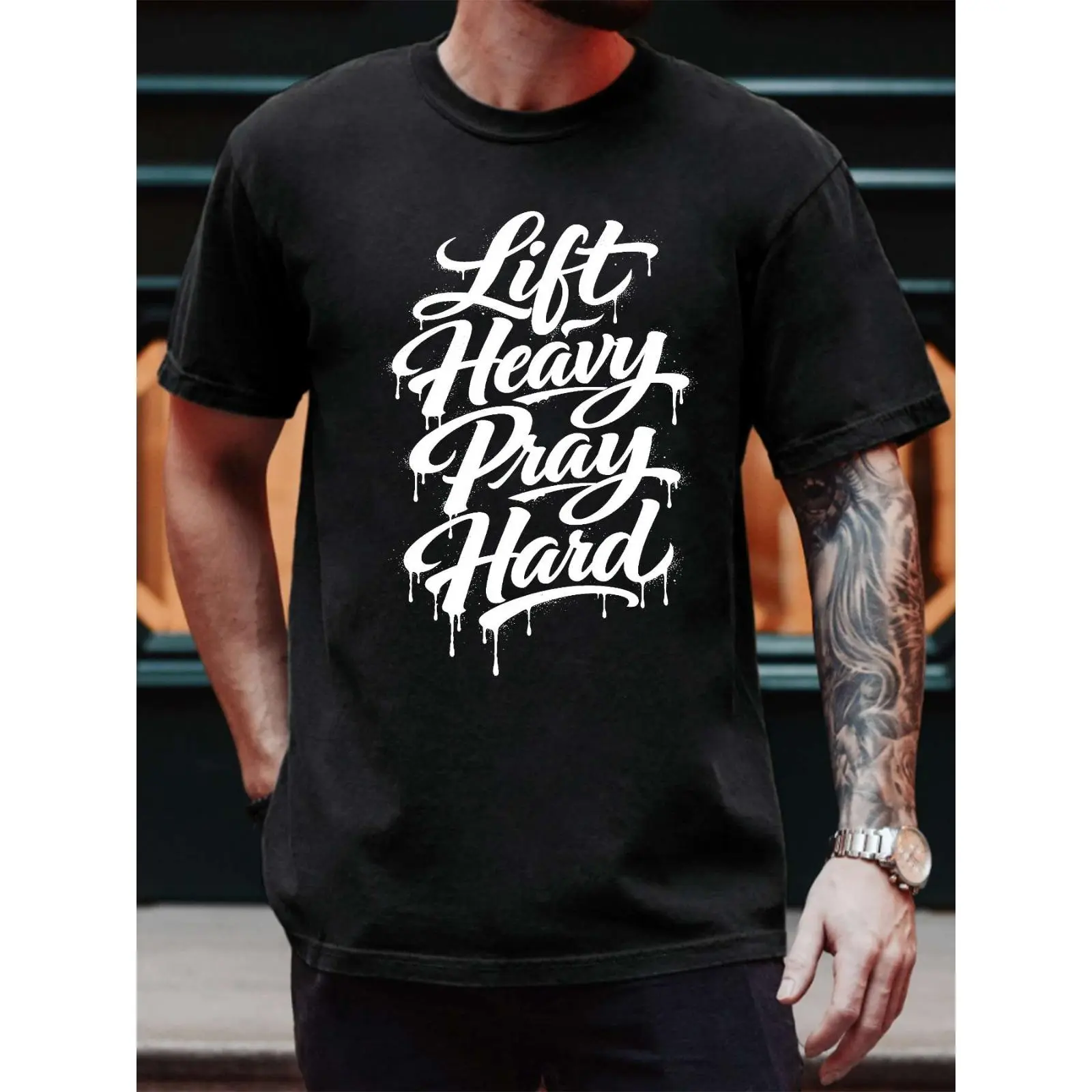 Inspirational Lift Heavy Pray Hard Workout Shirt for Faith & Fitness