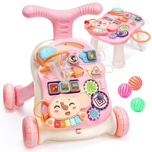 2-in-1 Baby Walker for Girls, Toddlers Learning Walker, Early Educational Push Walking Toys with Detachable Activity Center for Infants 12+ Months