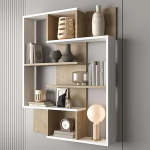 Atelier Mobili 5-Tier Kids Bookshelf, White & Oak, Geometric Design, Perfect for Kids Rooms & Living Room Decor, Wall-Mounted Bookcase