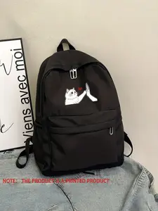 Cute Ragdoll Cat Backpack with Heart Print, Casual Nylon Book Bag for School, Commuting, Travel, Easy to Clean, All Seasons