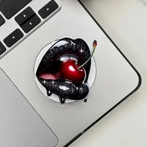 Dark Aesthetic Cherry Lips Phone Grip  - Gothic Black Glitter Lips Phone Grip -  Art Pop Socket - Gift For Her