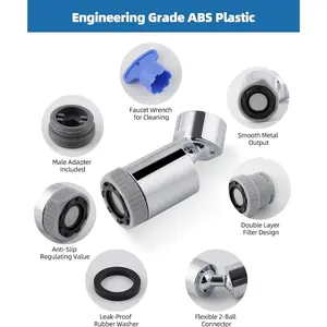 Swivel Faucet Aerator, 3-Function 360° Rotatable Faucet Nozzle, Chrome Kitchen Sink Faucet Extender Attachment, 55/64 inch Female Thread