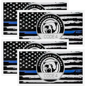 Thin Blue Line Sticker - Code 4, Thin Line Flag Car Decal, - American Flag Thin Blue Line Decal for Cars, Truck Stickers, Windows, Windshield Sticker, Laptop Vehicle Exterior Decorative Car Decal