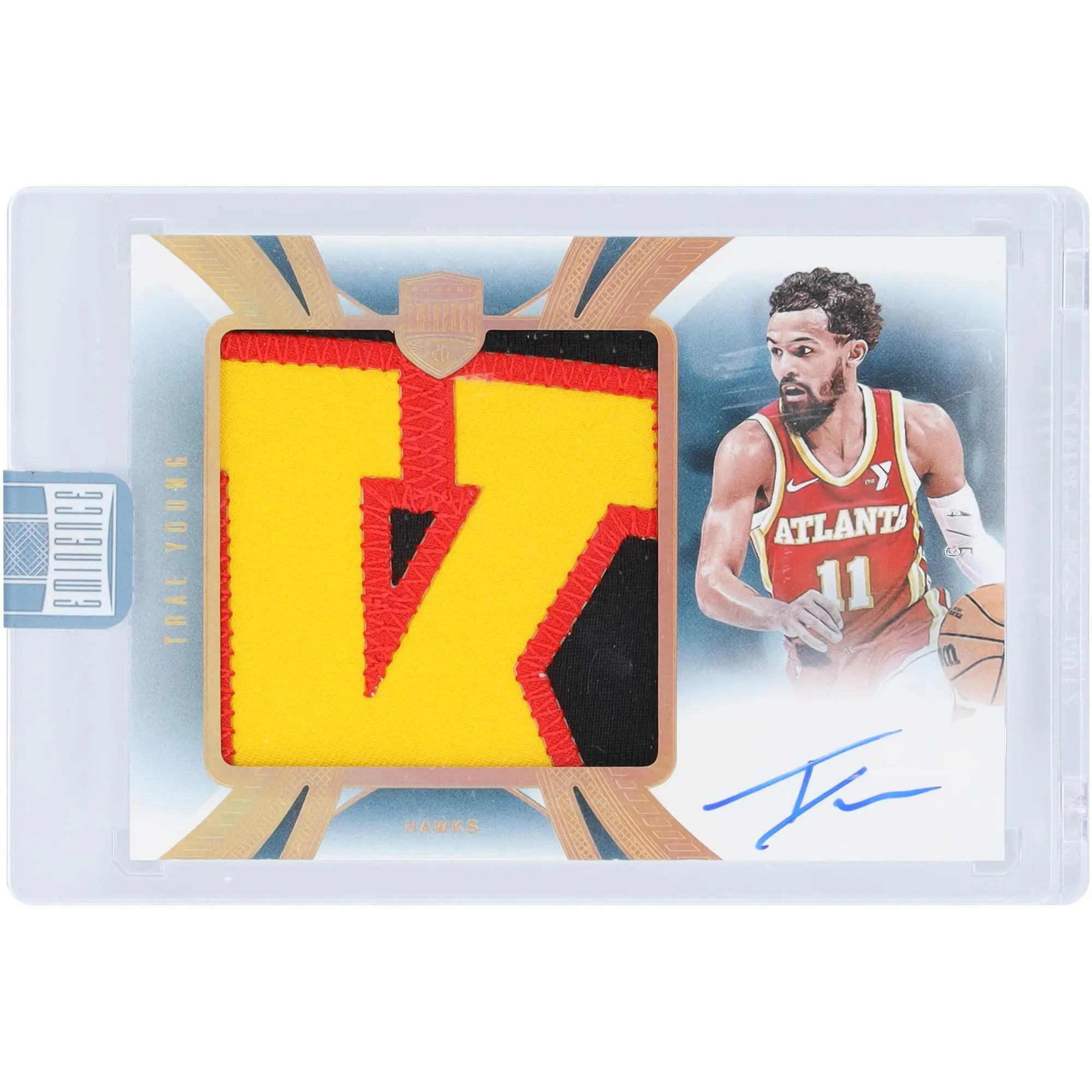 Trae Young Atlanta Hawks Autographed 2024-25 Panini Eminence 3 Color Jumbo Game Used Relic #SPA-TRA #4/5 Card - Fanatics Authentic Certified